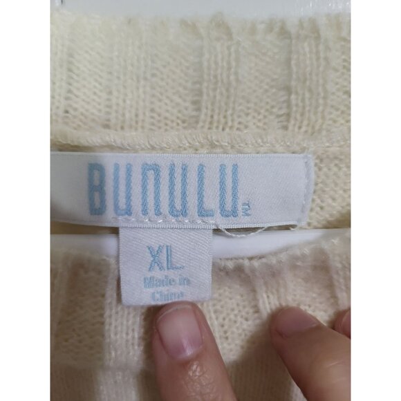 BUNULU Women's XL Rose Crochet Puff Sleeve Knit Sweater Boho Hippie Cottagecore - Picture 6 of 9